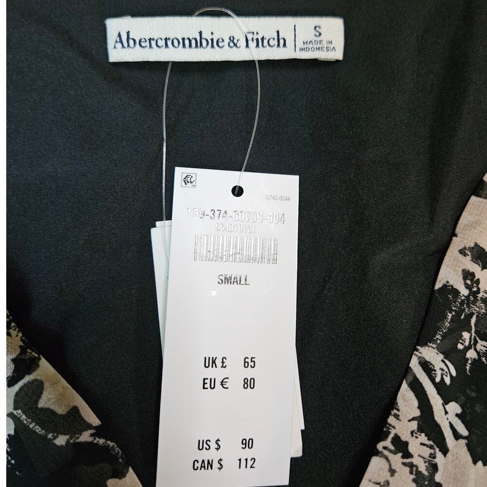 NWT Abercrombie Black Floral Tie Waist Mini Dress Size Small